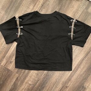 The Kooples Boxy Black T-shirt with detachable studded safety pins SZ Small